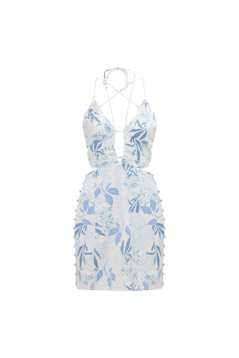 Exclusive Lily Bud Print Natural Cotton Slub Sayla Halter Backless Dress