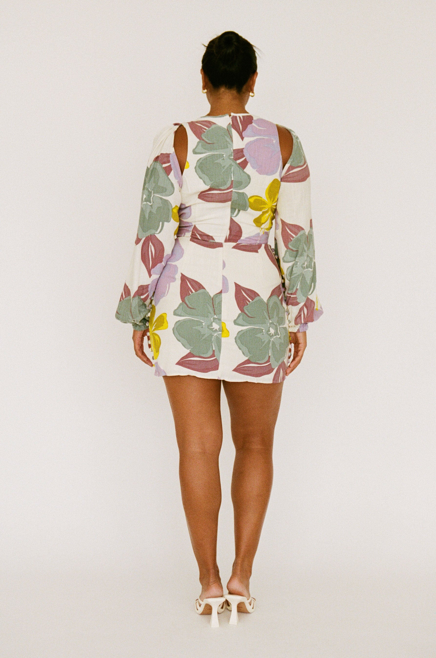 Exquisite Royal Floral Viscose Linen Blend Zelle Keyhole Dress