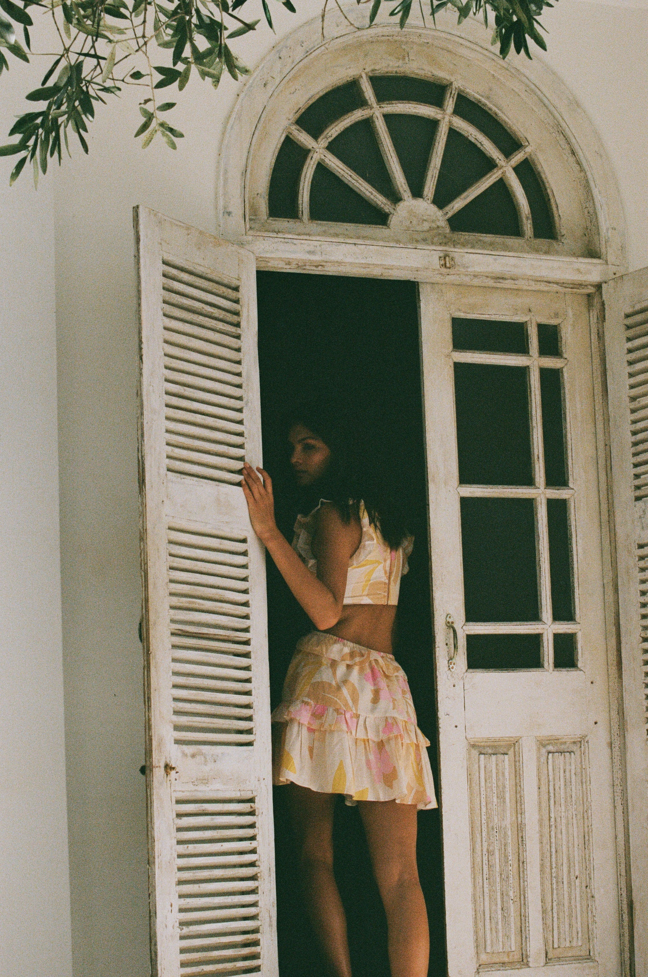 Exclusive Vintage-Print Evaia Cotton Slub Frill Dress