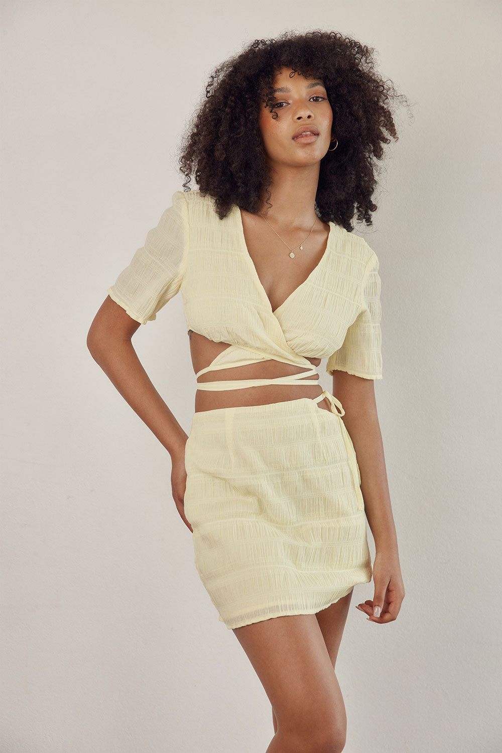 Sabo's Exclusive Soft Yellow Lightweight Cotton Blend Mattie Wrap Top