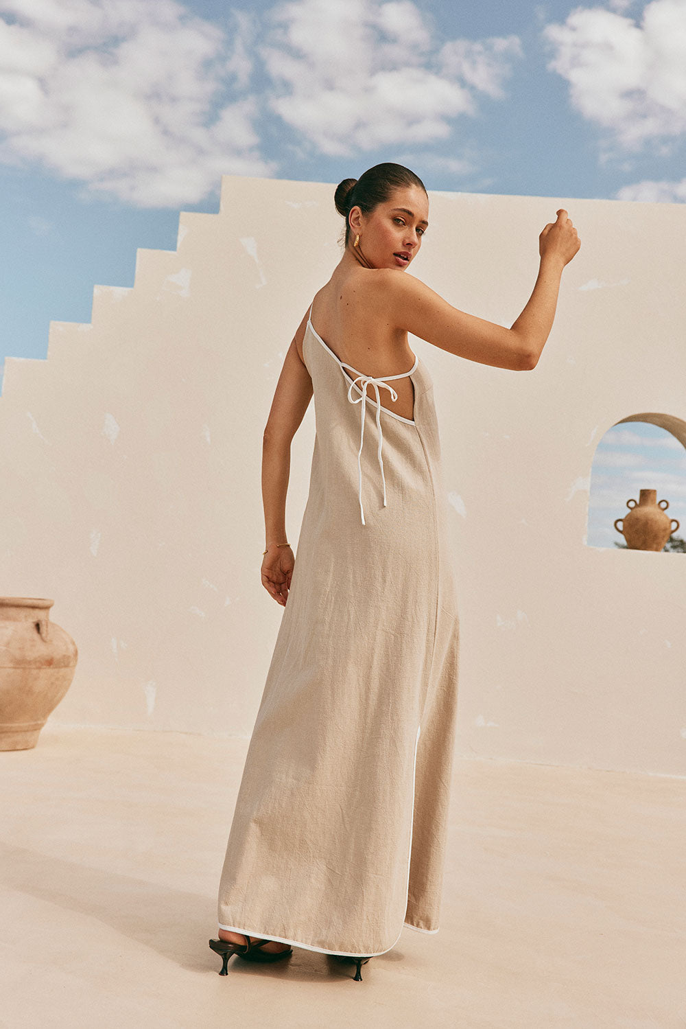 Elegant One-Shoulder Jayden Maxi Dress in Natural Linen