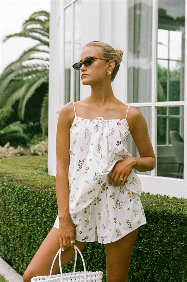 Exclusive Native Sprig Floral Print Cotton Jetta Babydoll Top