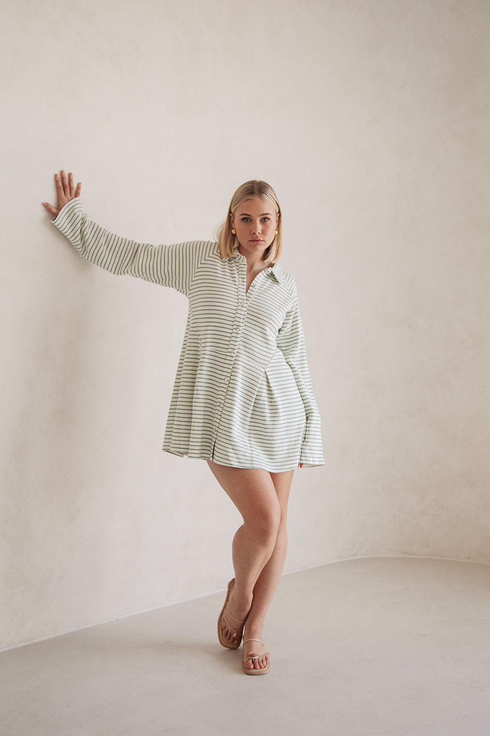 Sabo's Exclusive Mint and Off - White Striped Natural Cotton Blend Myra Dress