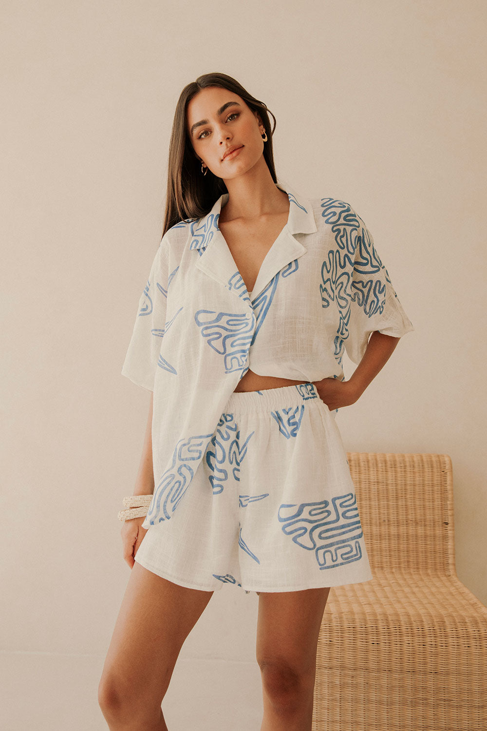 Exclusive Evoke Blue Seona High - Waisted Elasticated Shorts