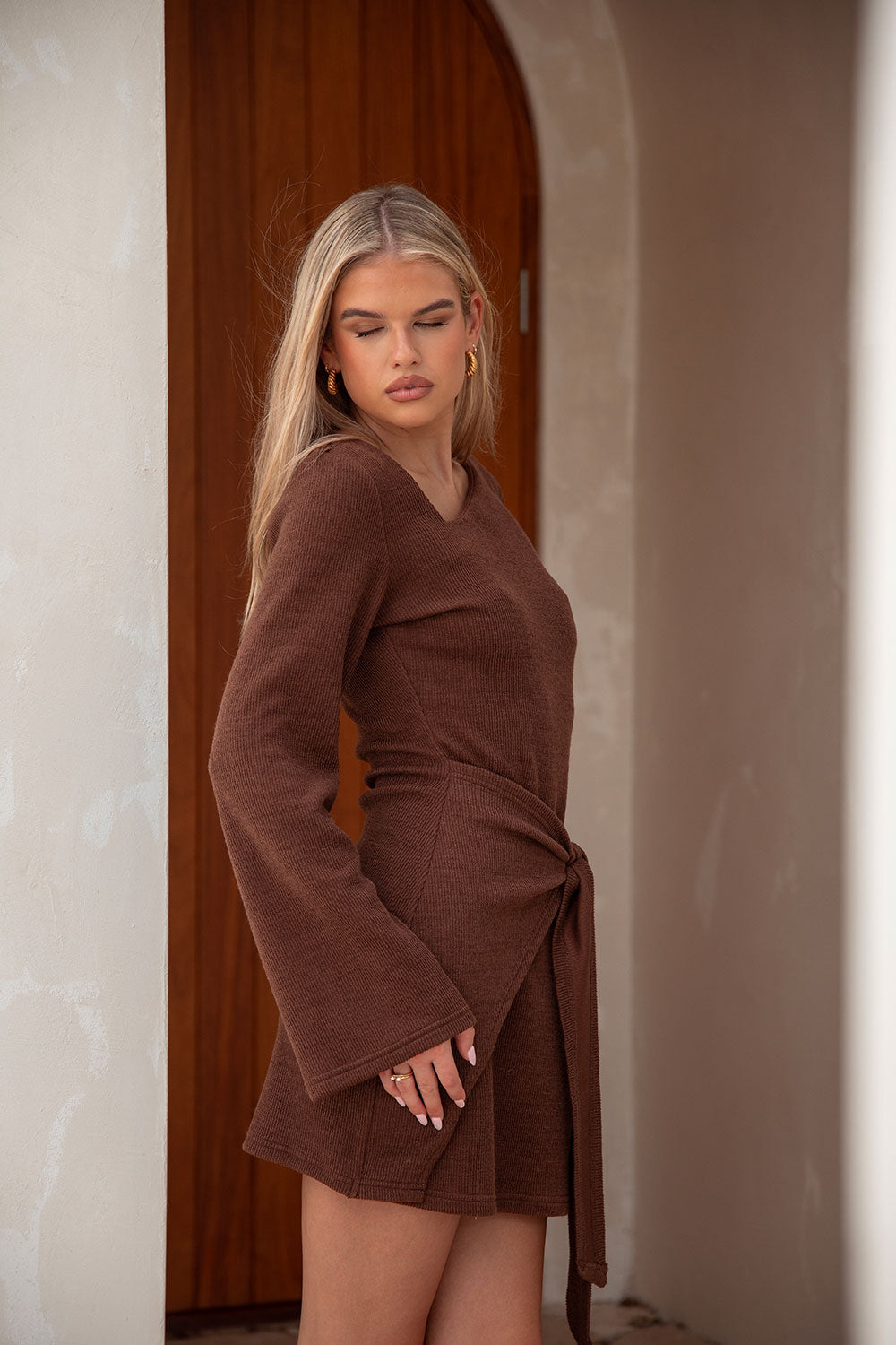 Stylish Mahogany Brown Soft Ribbed Joannah Dress for Fashionable Outfits