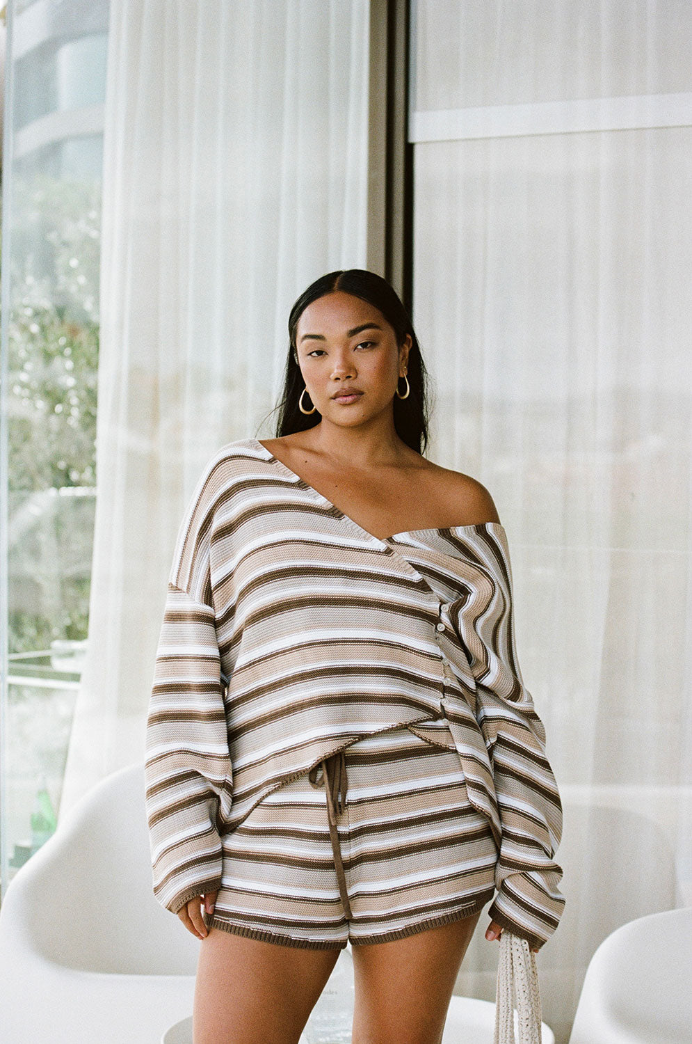 Unique Zessi Cocoa Stripe Knit Shorts - One - of - a - Kind Sample