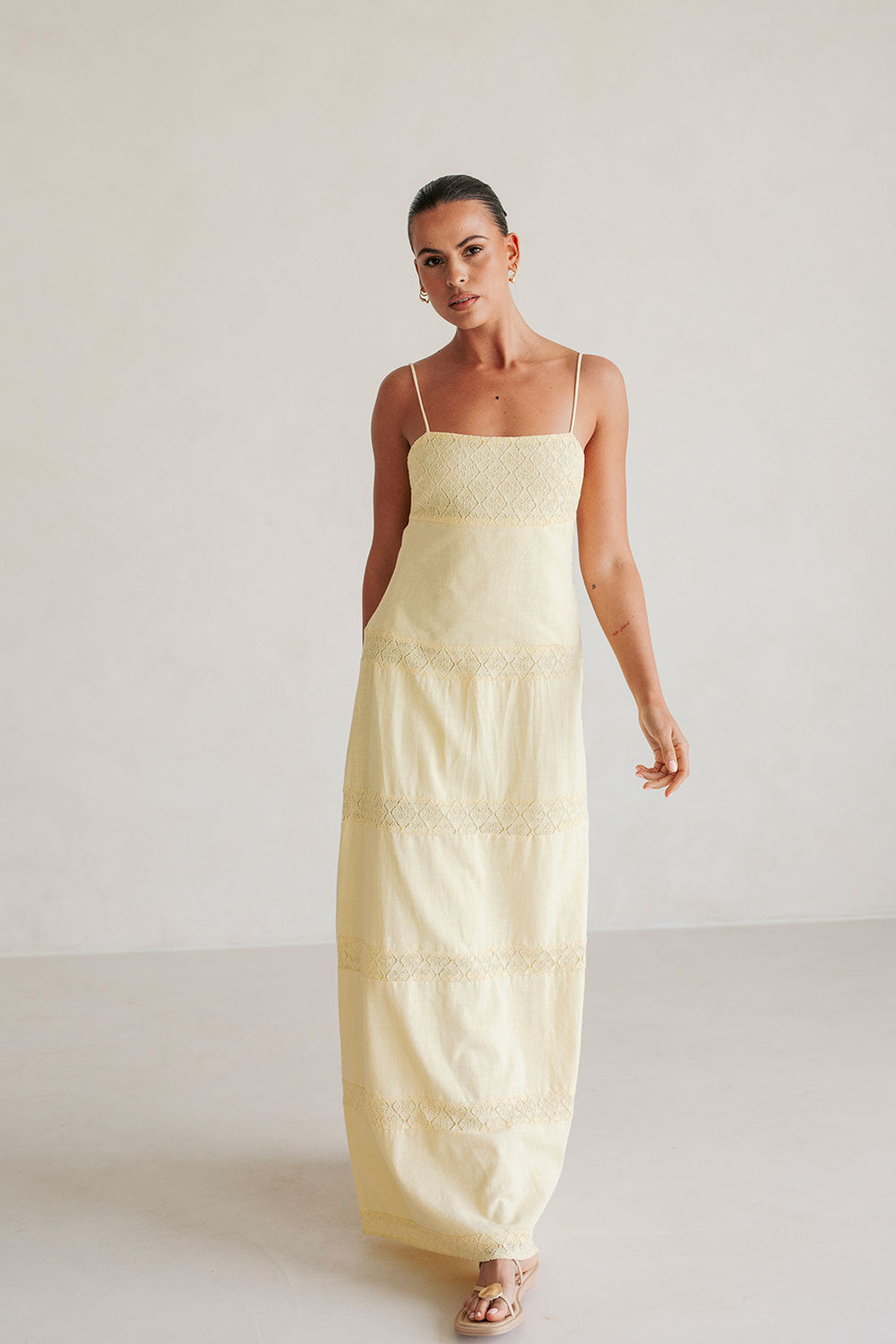 Sabo's Exclusively Designed Natural Cotton Maxi Vida Dress in Yellow