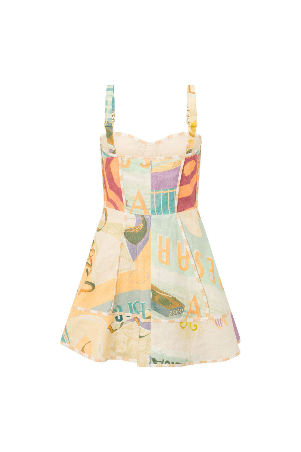 Genova Linen Dress with Exclusive Fiorire Acqua Print and Gold Hardware
