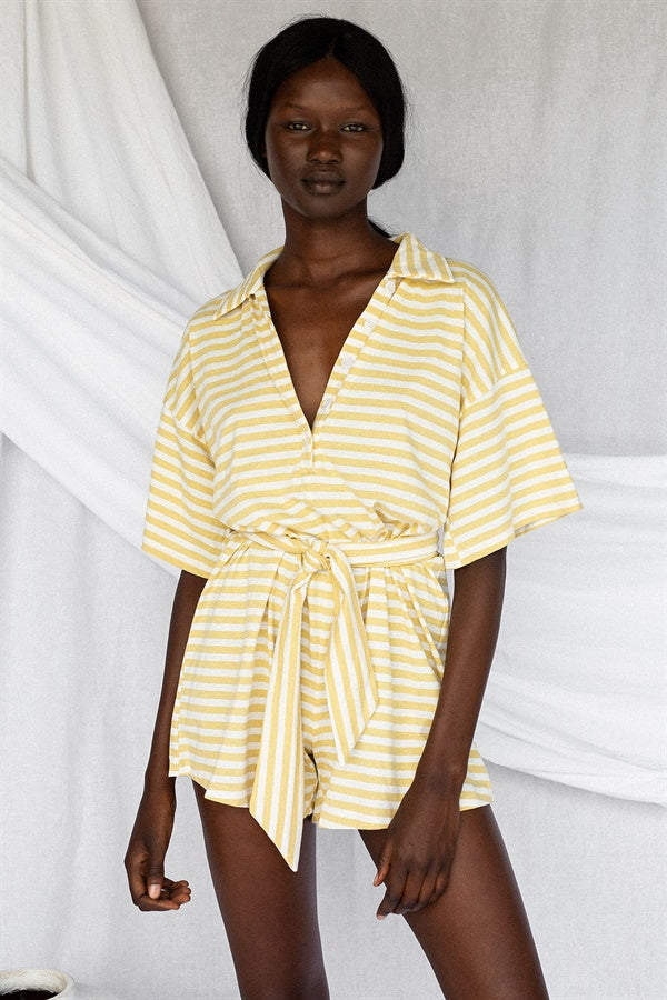 Stylish Yellow Comfy Striped Playsuit - A Unique Fashion Piece
