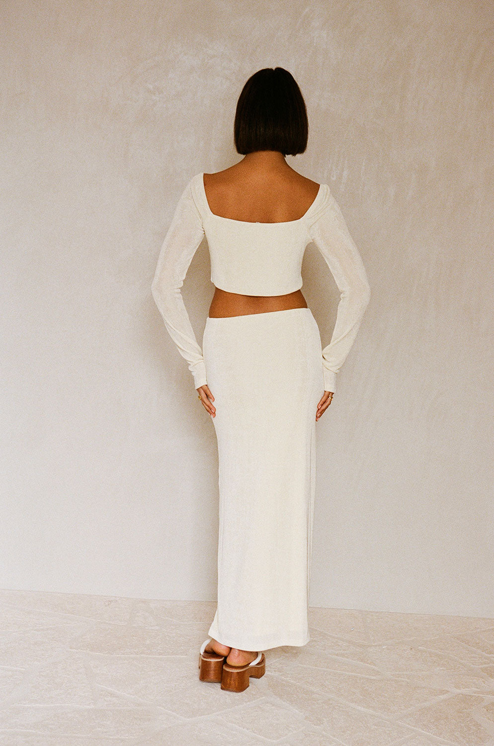 Marcelle Creamy Pale Pastel Yellow Stretch Cropped Top