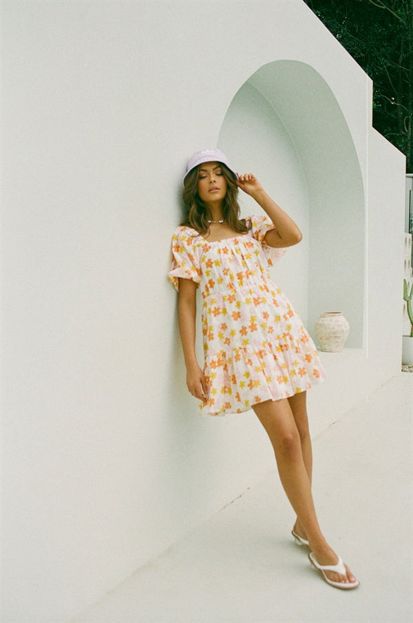 Exclusive Daisy Print Samaya Babydoll Dress in High - Quality Natural Cotton