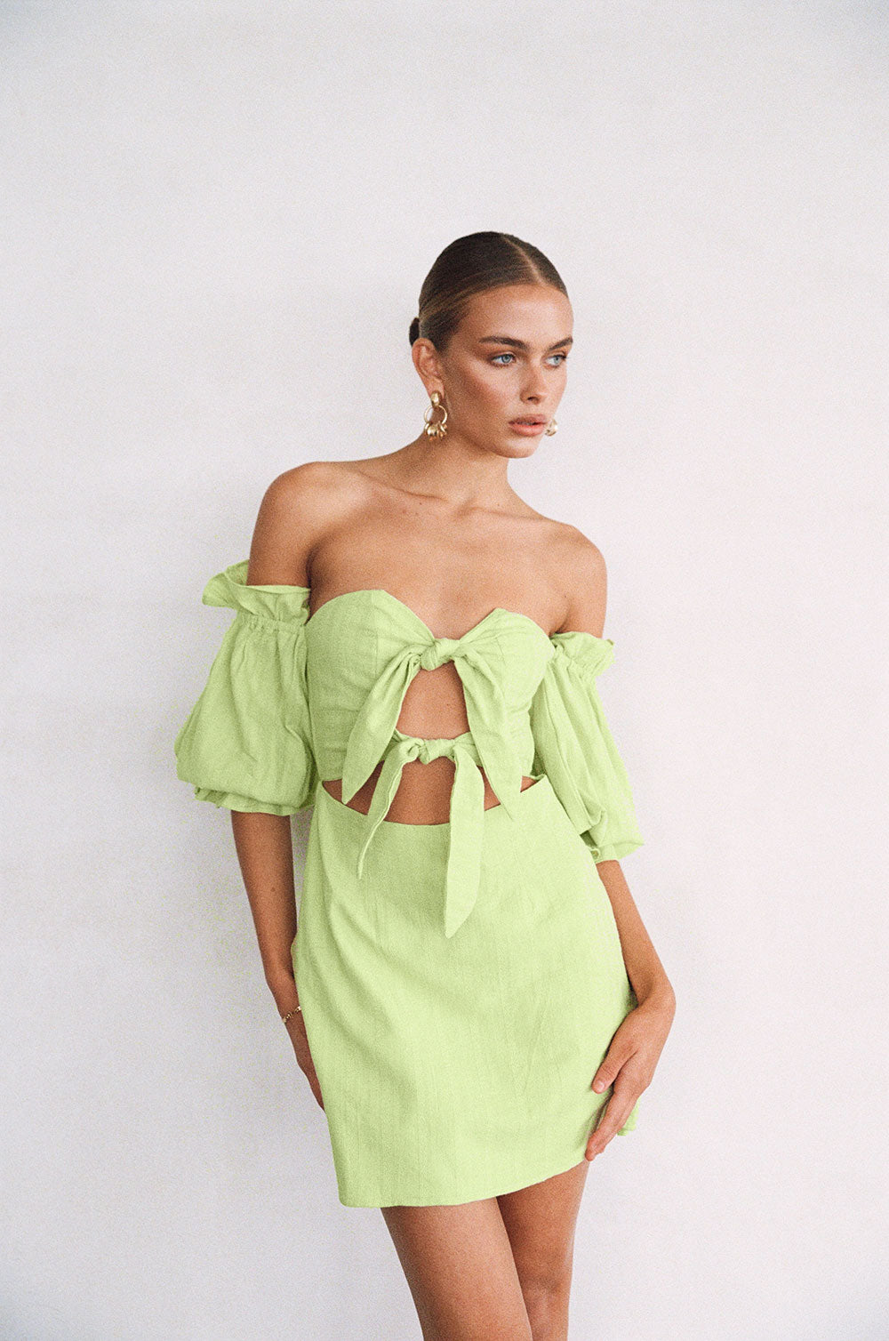 Stylish Green Mira Off - Shoulder Cutout Mini Dress by Sabo