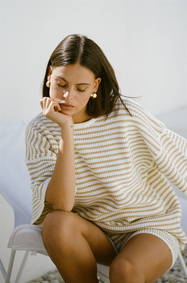 Stylish Samia Stripe Top in Cream and Tan