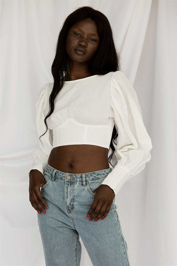 Stylish Off-White Linen Blend Calista Women's Top