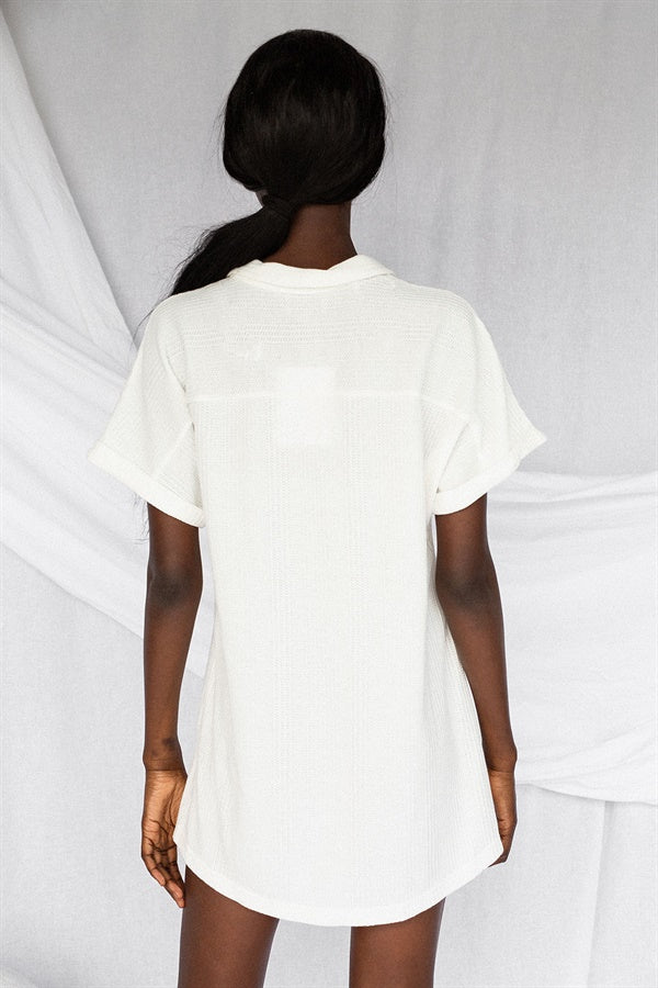 Comfortable Waffle Textured Shirt Style Dress for Relaxed Wear