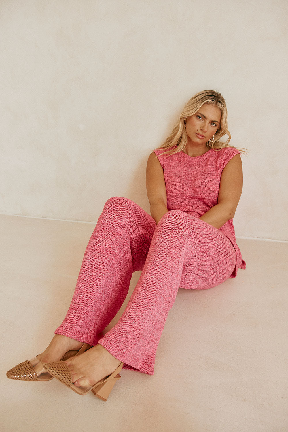 Sabo's Exclusive Louka High-Waisted Rose Pink Knit Pants
