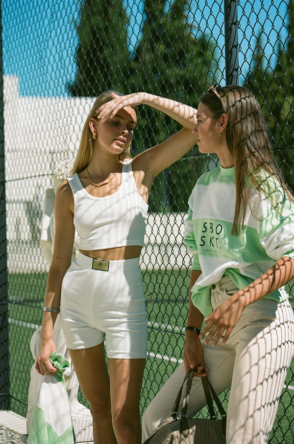 Exclusively Designed Off-White Ribbed Cotton Fitted Cropped Jaelyn Top