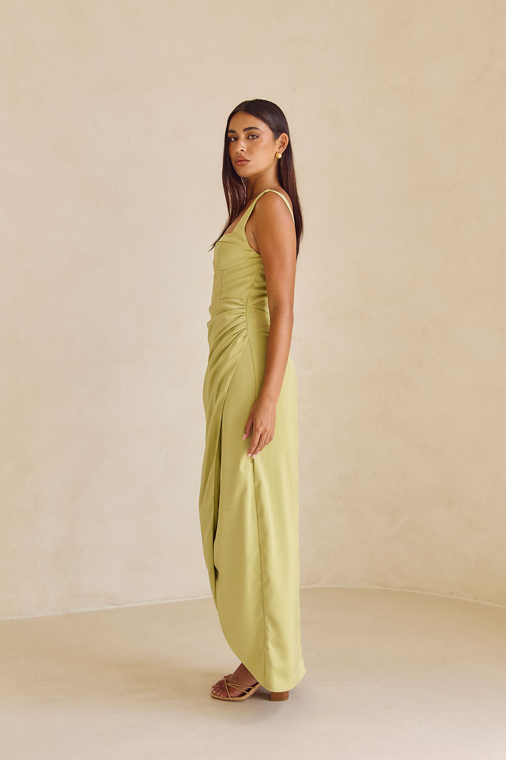 Sabo's Exclusive Soft Green Noah Midi Dress with Unique Design