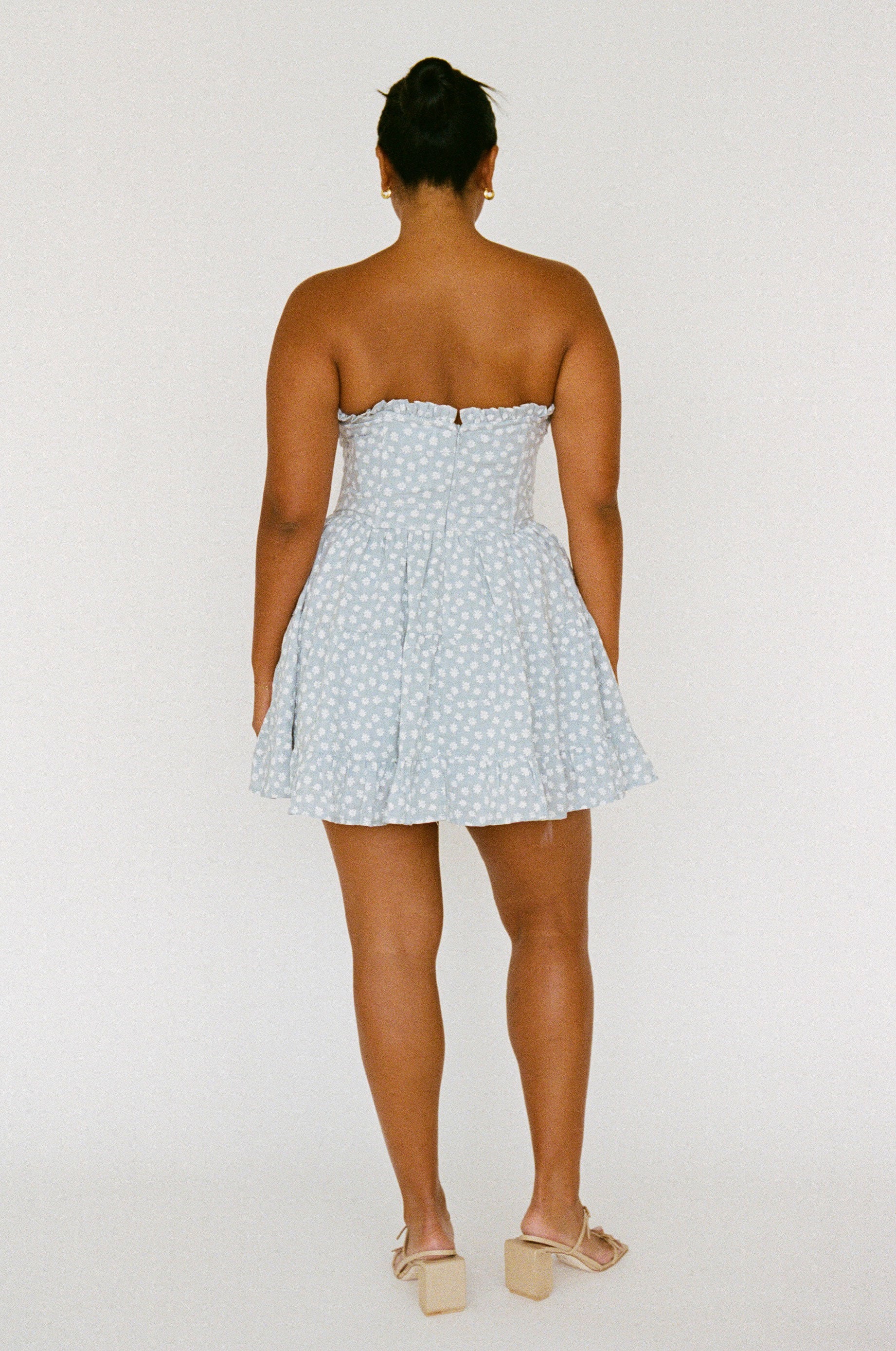 European - Inspired Misty Floral Strapless Cotton Blend Sahara Dress