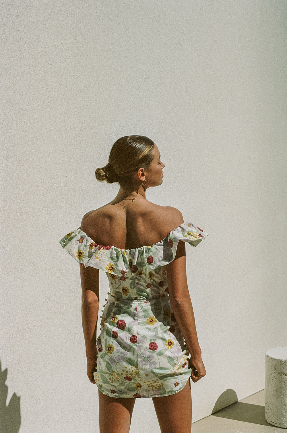 Exclusive Royal Floral Print Coco Off-Shoulder Cotton Poplin Dress