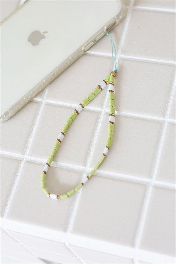 Trendy Geo Green and White Beaded Phone Accessory Charm