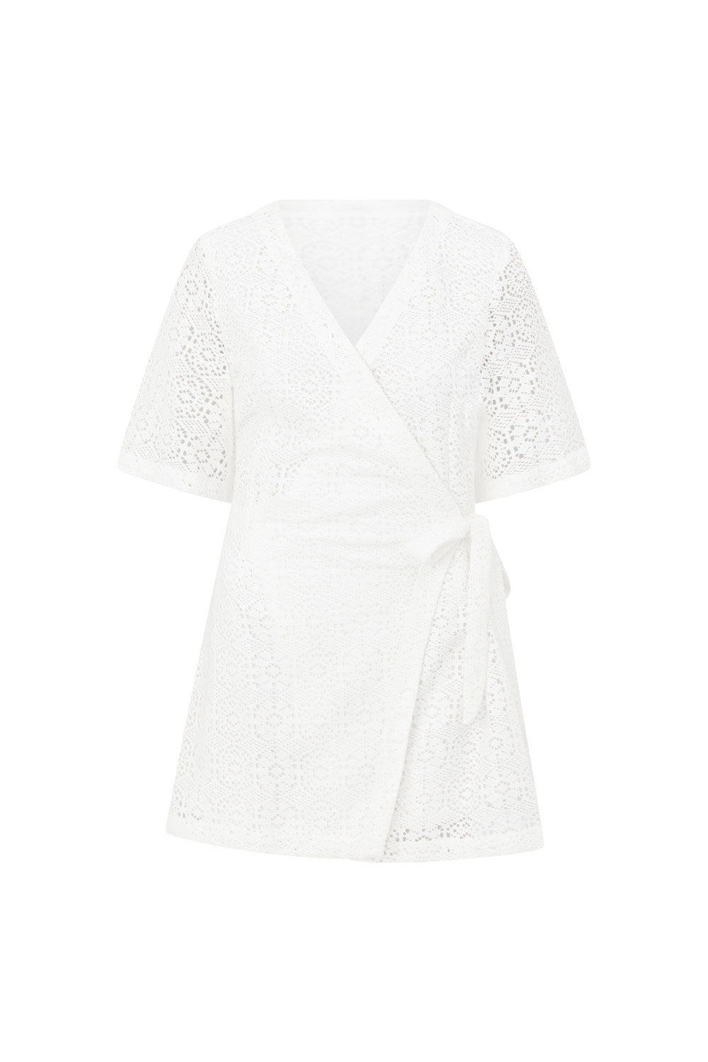 Exquisite White Crochet Wrap-Style Eliza Dress
