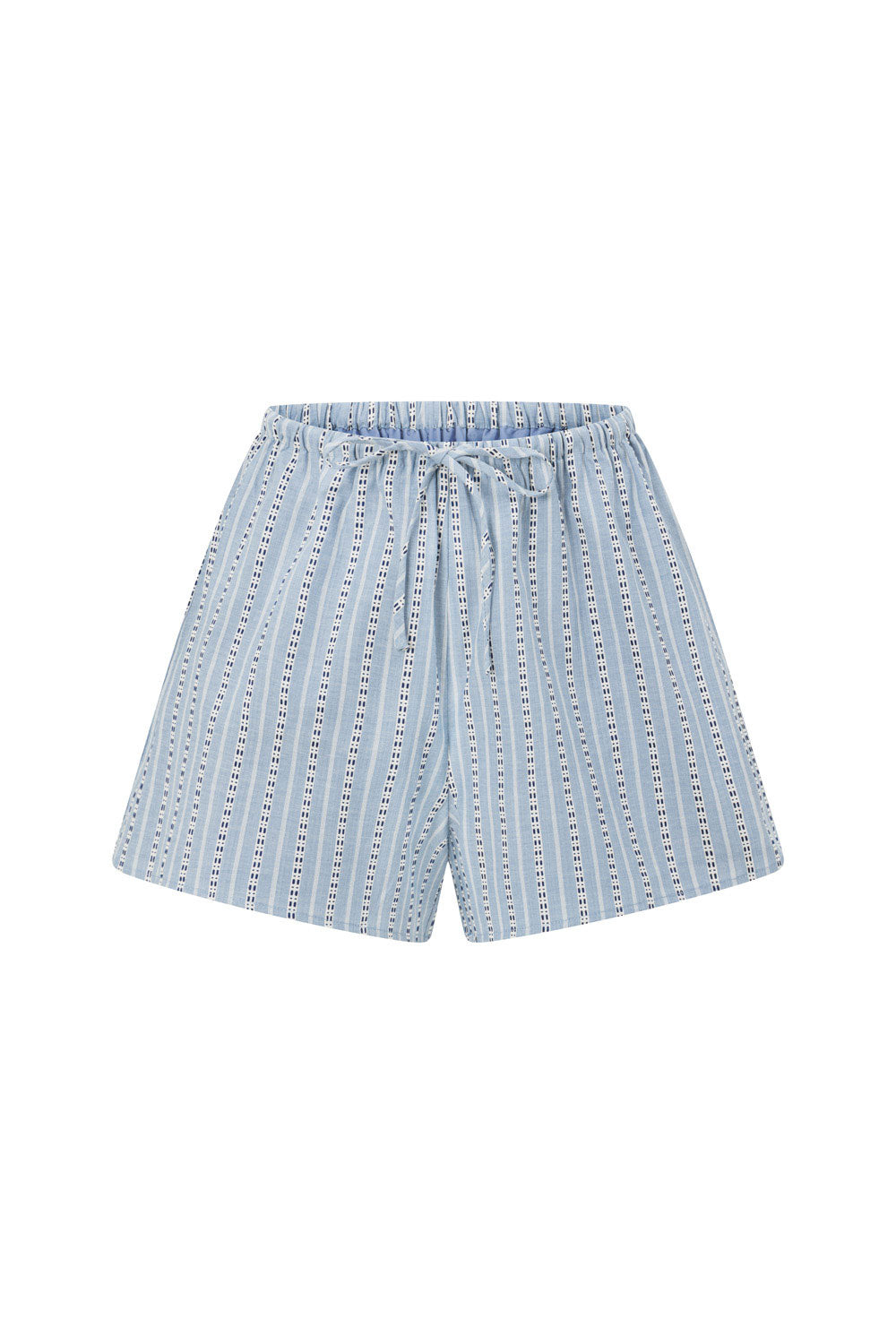 High - Waisted Blue Cotton Blend Mina Shorts with White Dobby Stripes