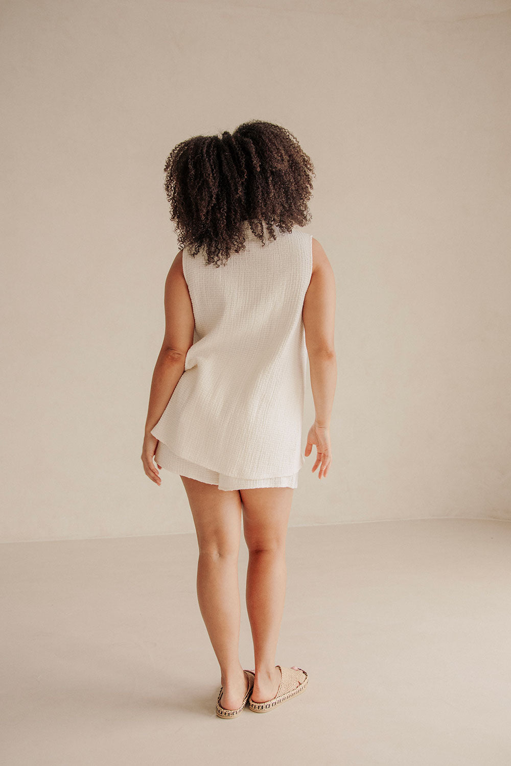 Stylish Cream-Colored Natural Textured Cotton Ciel Top for Easy Wear
