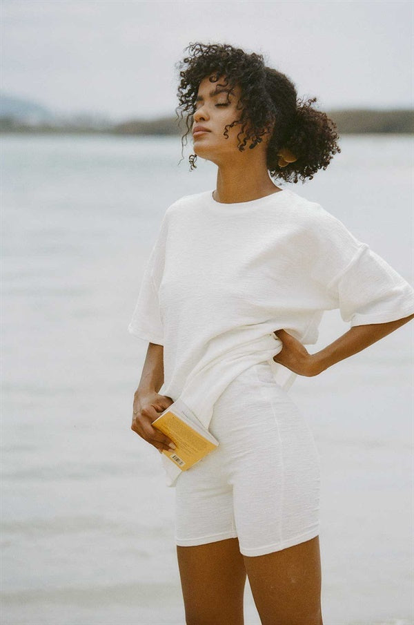 Soft Off - White Retro - Inspired Archer Tee with Half - Length Sleeves