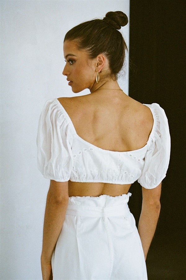 Exquisite White Natural Cotton Zelita Top with Unique Detailing