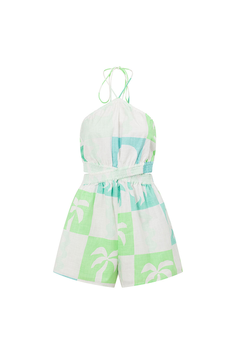 Women's Exclusive Palm Tile Breeze Print Madeira Playsuit for Fashionable Outfits