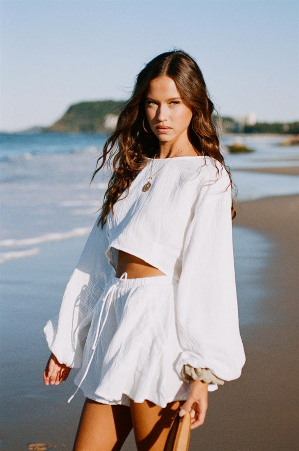 Sabo's Exclusive White Lightweight Textured Cotton Cropped Jada Top