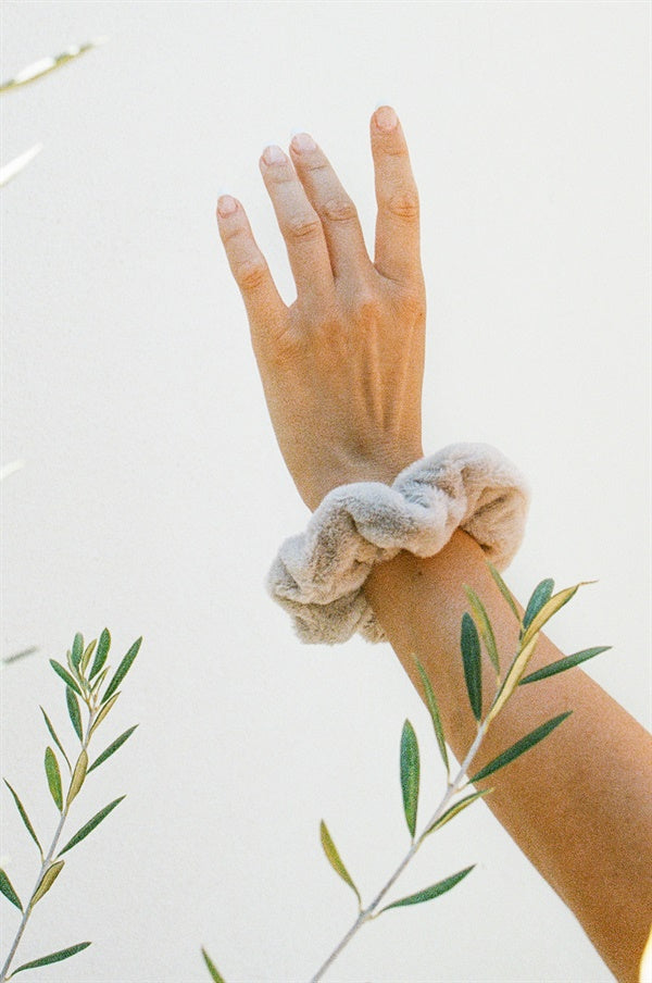 Fluffy Grey Elastic Soft Scrunchie for Stylish Updos