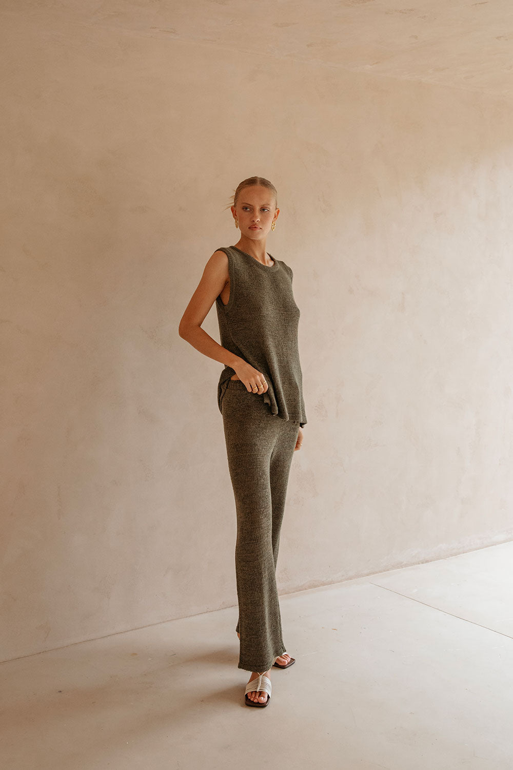 Olive Green Slinky Knit Louka Top - A Sabo Exclusive