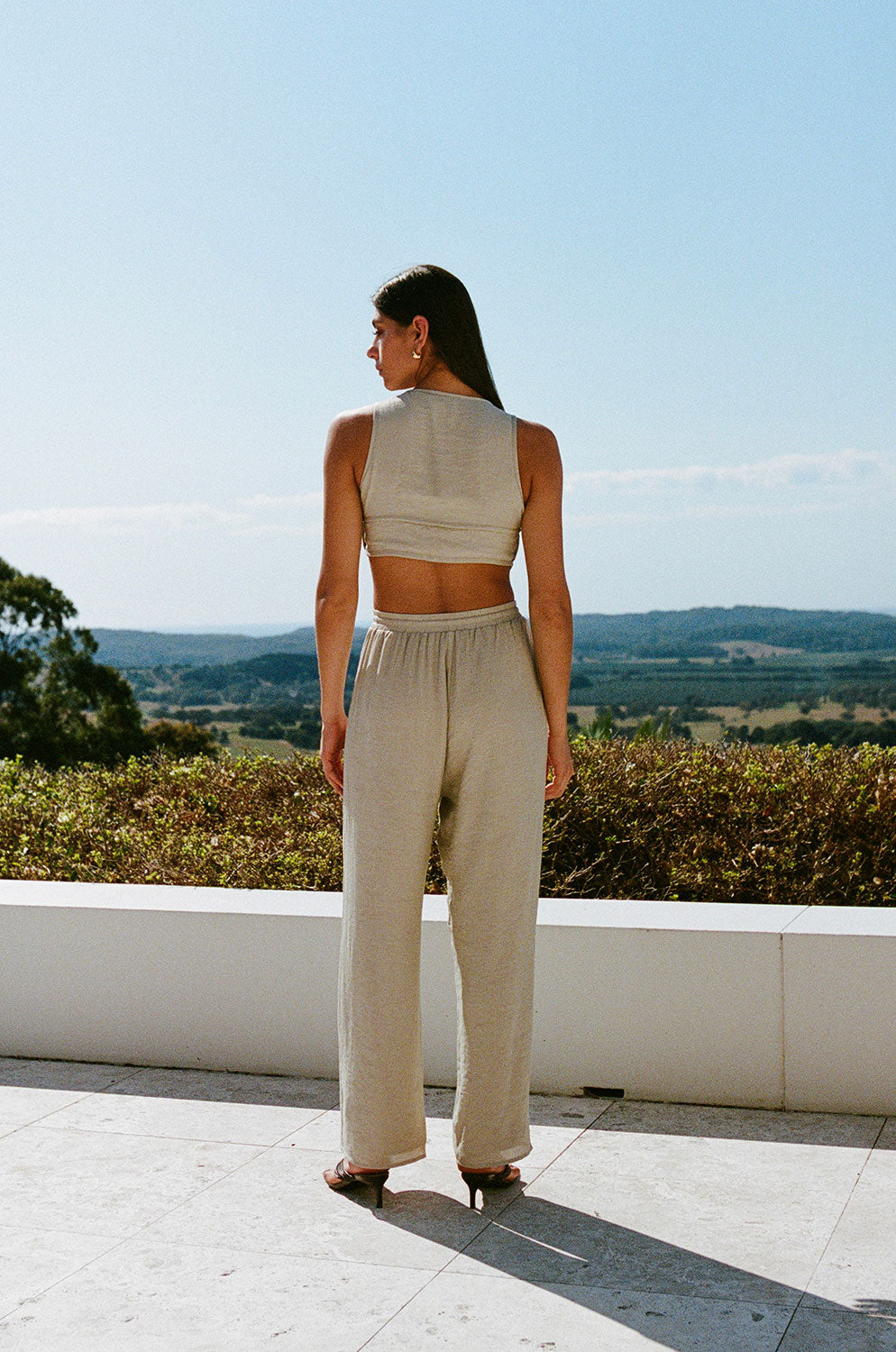Stylish Henley Grey Taupe High - Waisted Wide - Leg Pants