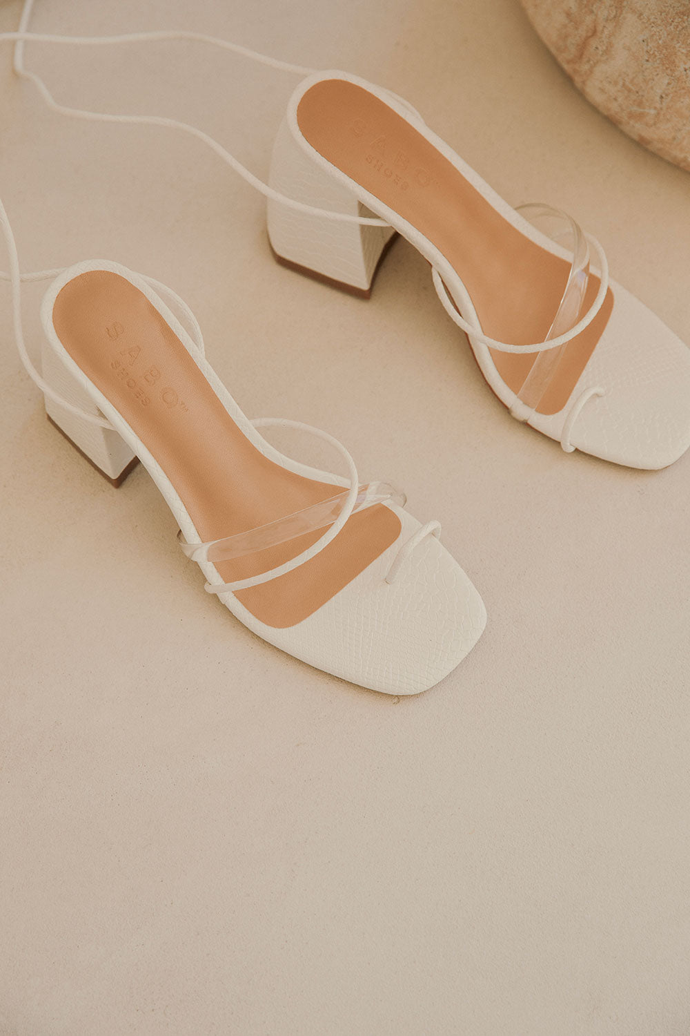 Ariyah White Vegan Leather Block Heel Strappy Women's High Heels