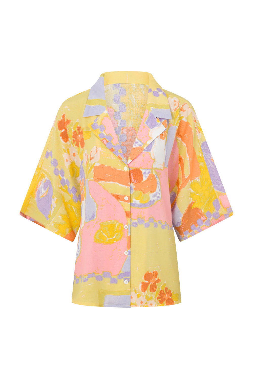 Morning Peach Print Relaxed Resort-Style Chey Top
