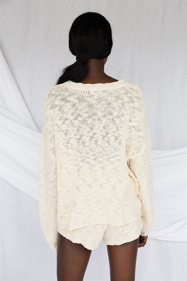 Vintage-Inspired Cream-Colored Soft Cotton Knit Freja Top