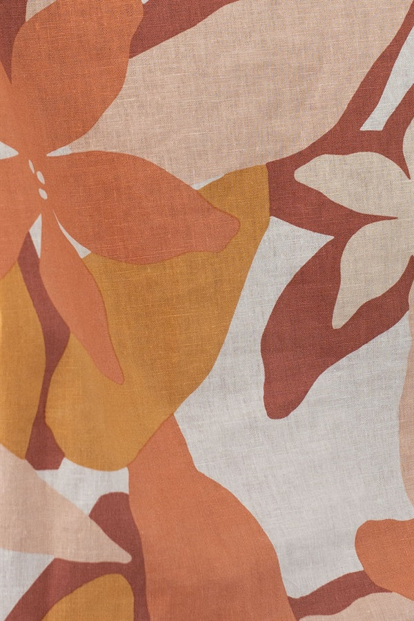 Stylish Vintage-Inspired Blush Print Linen-Cotton Blend Seventies Cropped Top