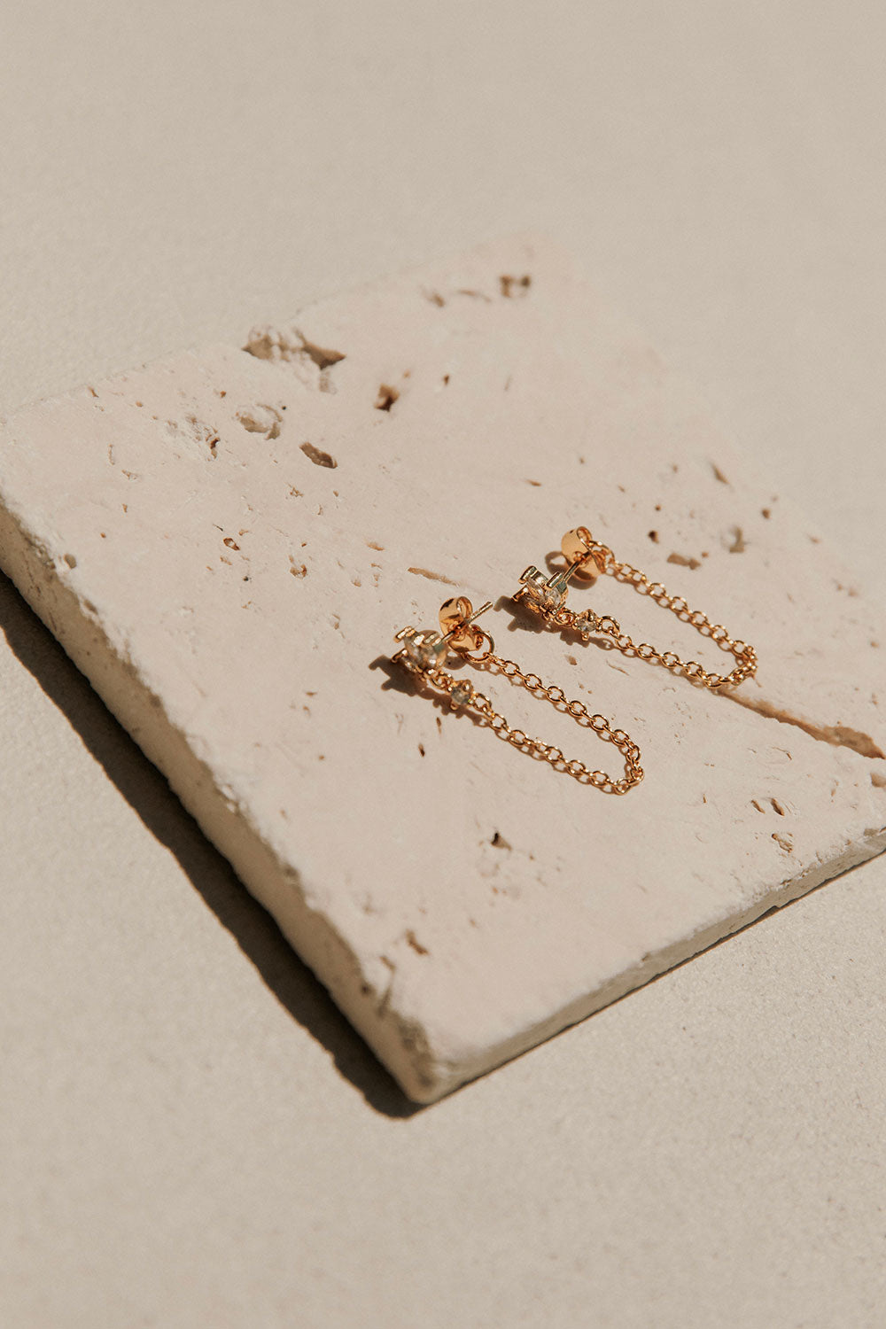 Stylish Gold-Toned Gem Stone Studded Linked Chain Piper Earrings for Stacking