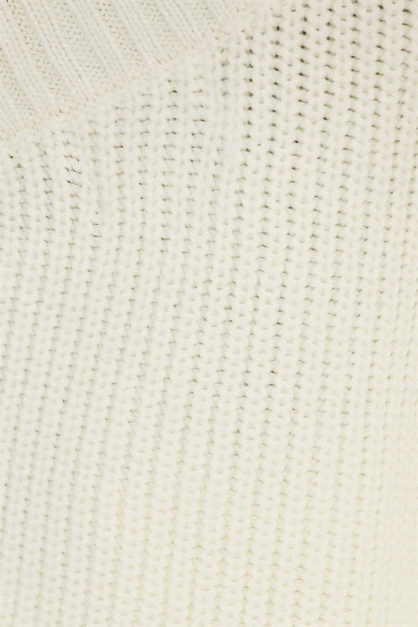 Soft Cream Ribbed One-Shoulder Long Sleeve Lucia Knit Top