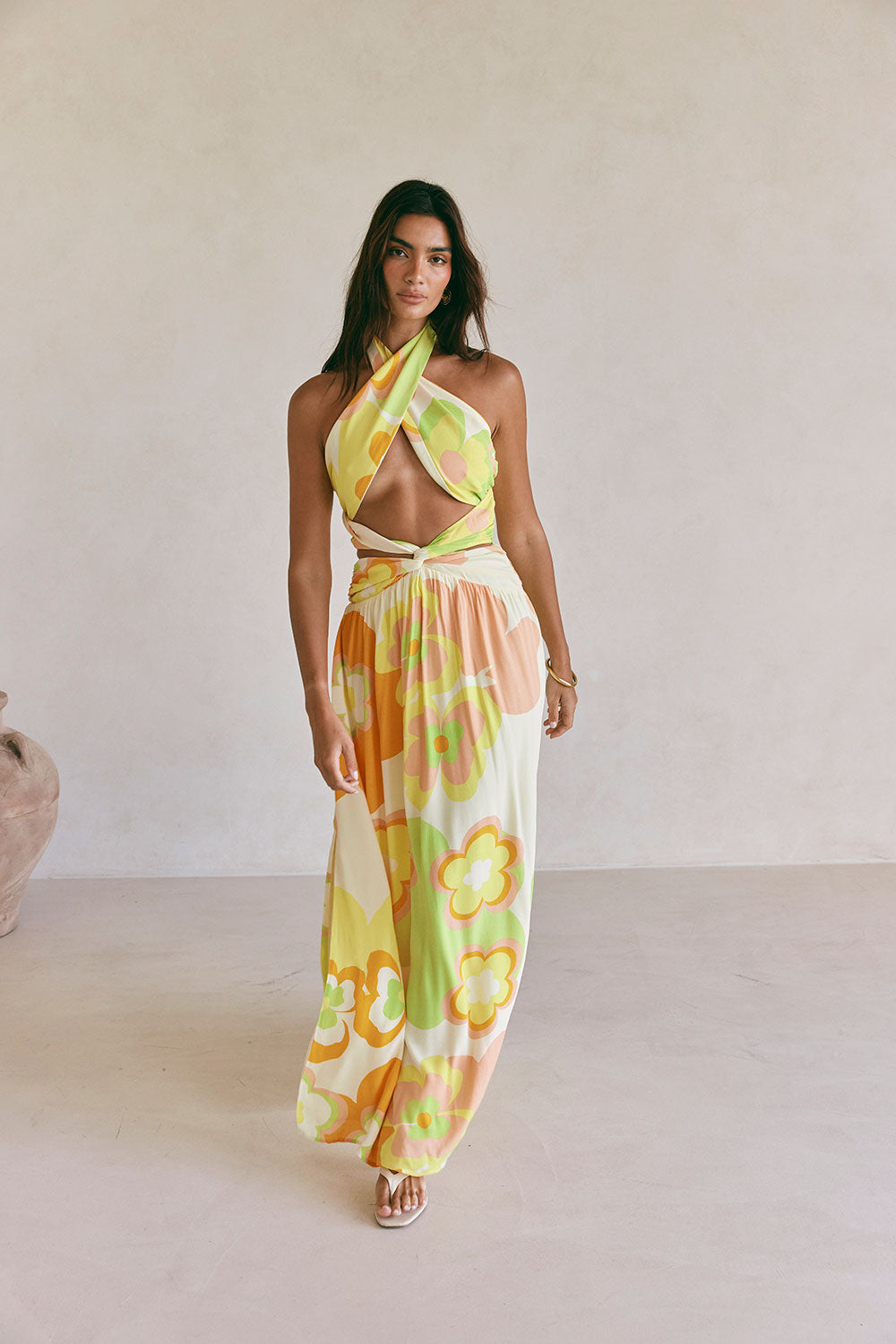 Sabo's Exclusive Retro Bloom Halter Neck Jorah Maxi Dress