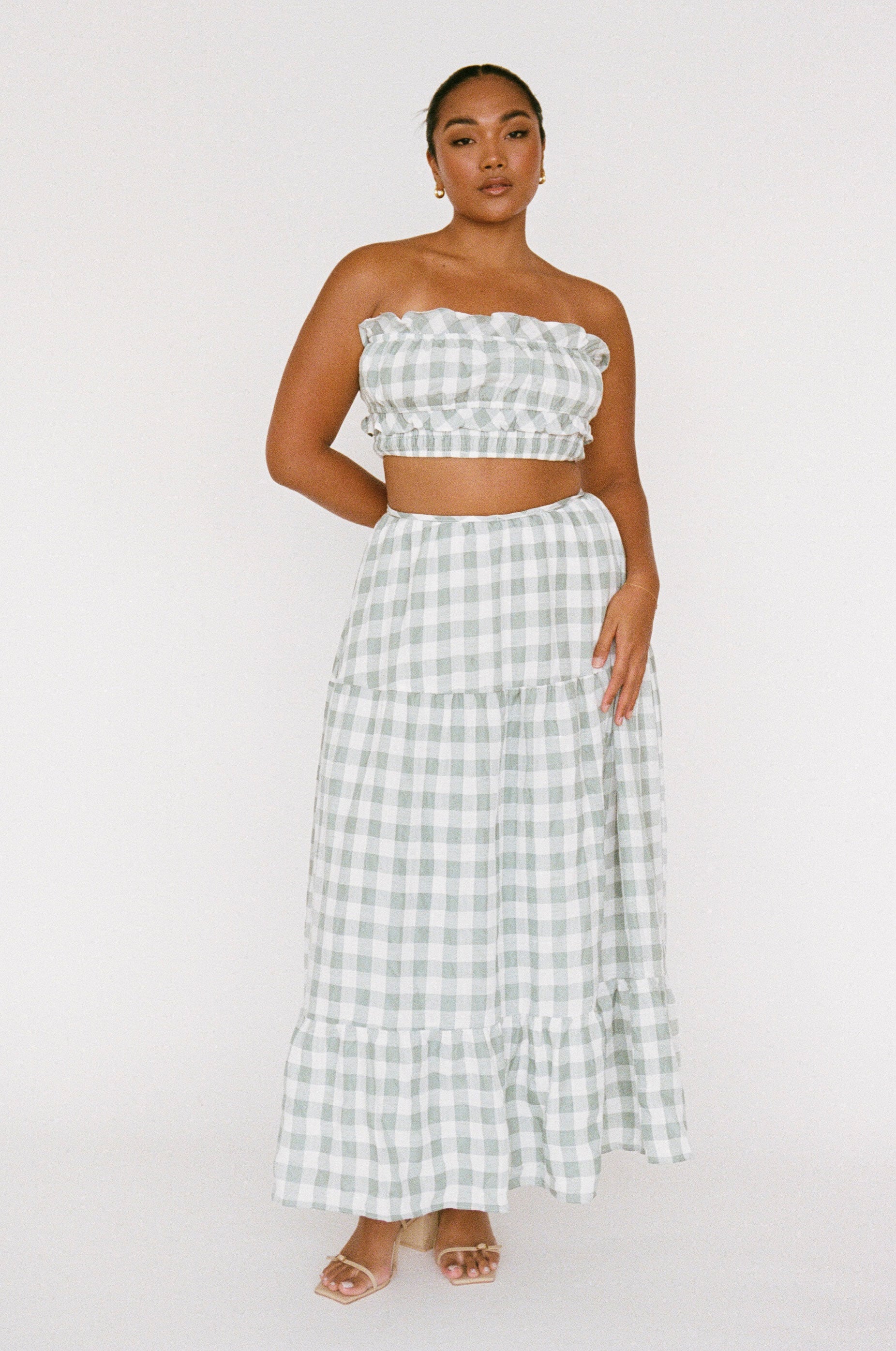 Lightweight Sea Foam Green and White Gingham Alarette Bandeau Top