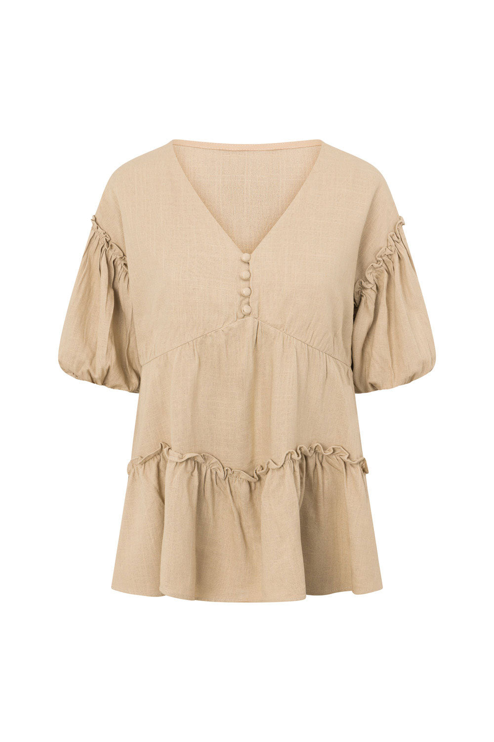 Lyon Women's Lightweight Rayon Linen Blend Tan Top
