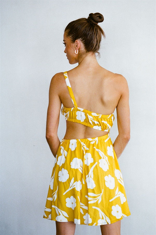Exquisite Yellow Paraiso Print Rome Vacation Dress