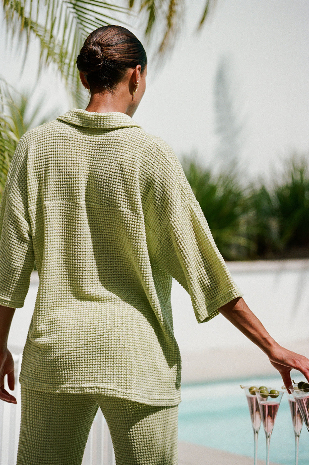 Exclusive Sabo Green Lightweight Woven Kai Top with Drop Shoulders