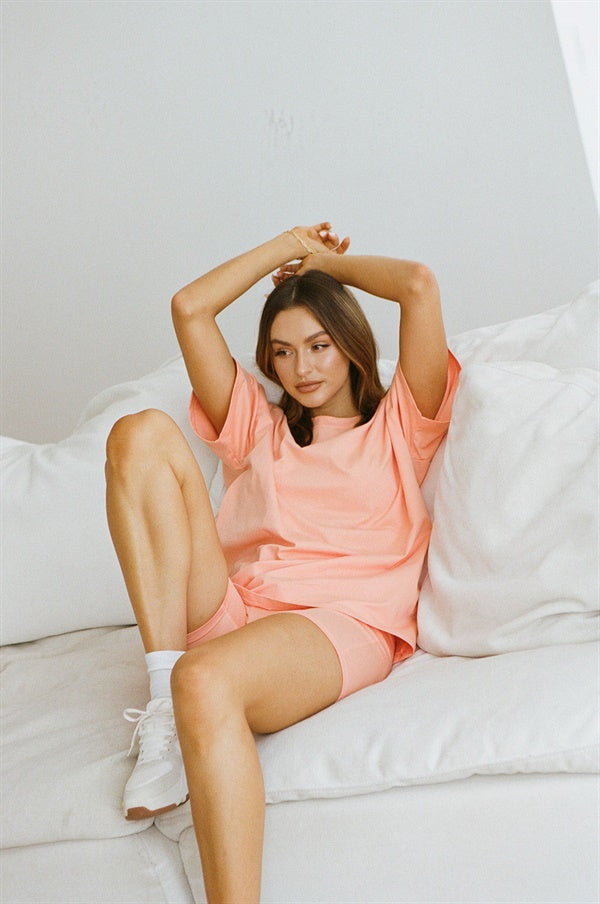 Sabo Exclusively Designed Natural Cotton Apricot Colored Relaxed Style T-Shirt