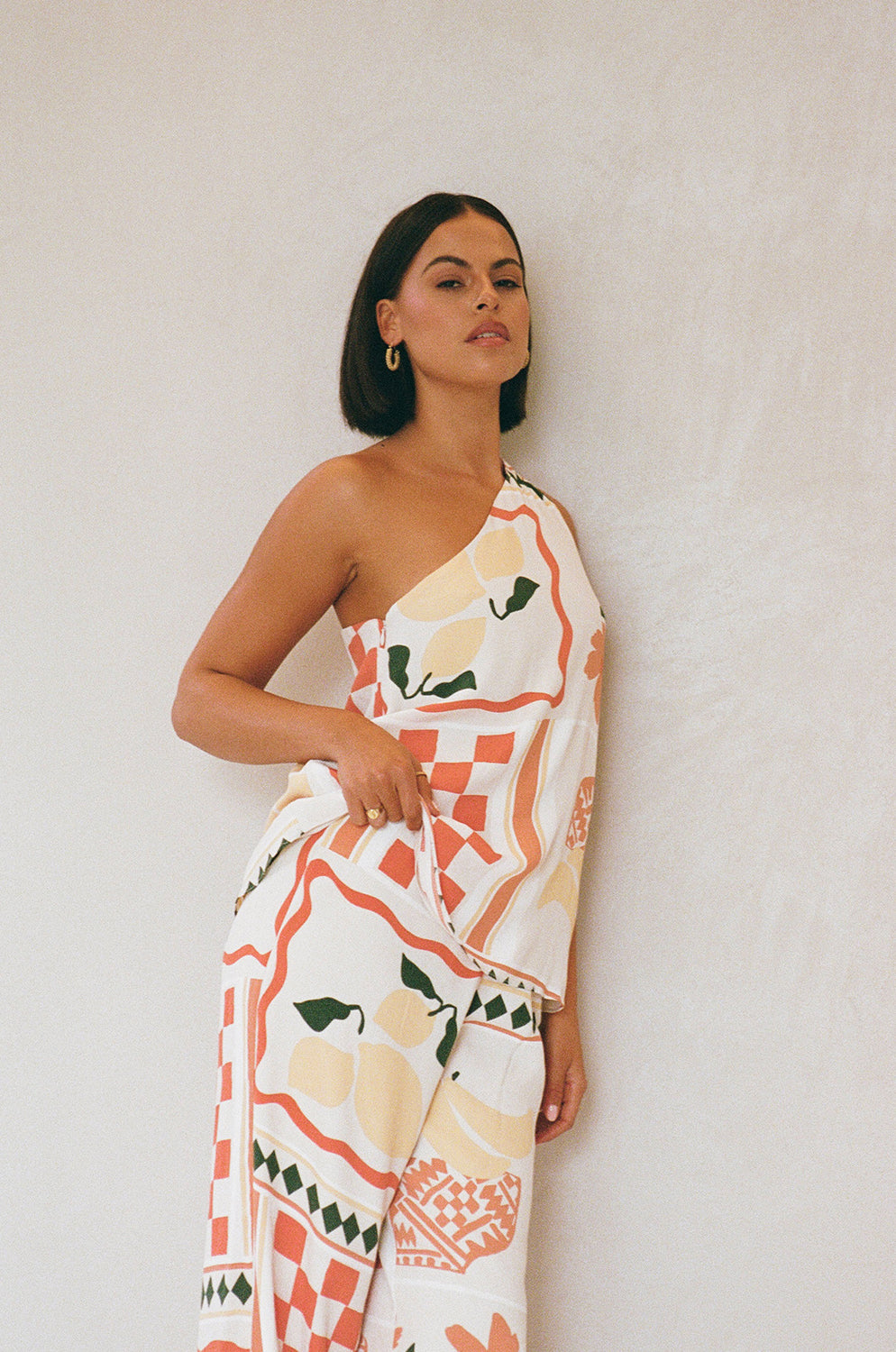 Italian Summer-Inspired One-Shoulder Prego Rossa Print Parlour Top for Women