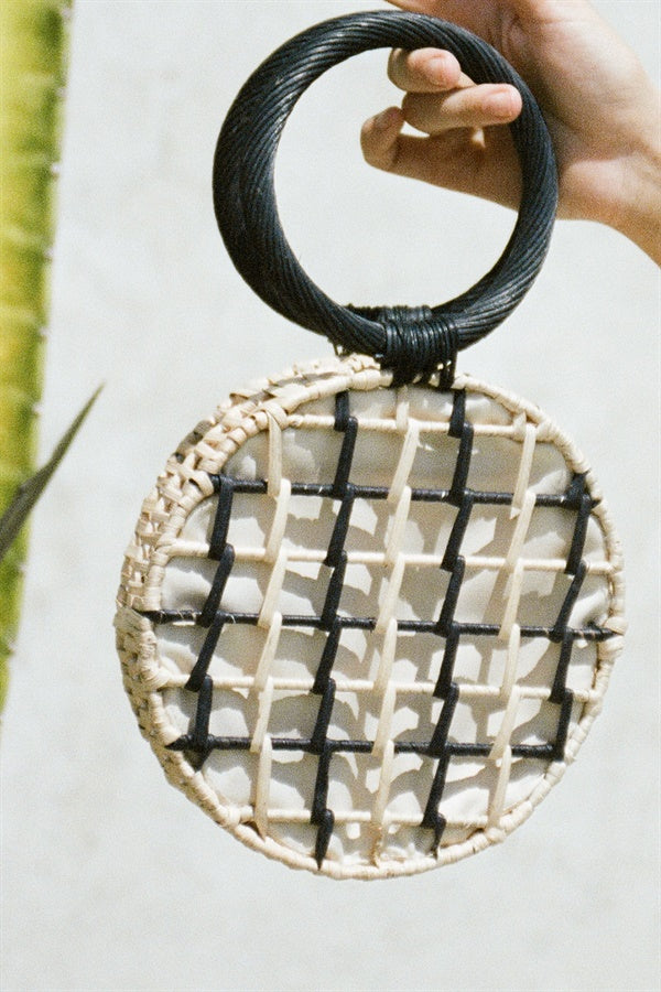 Stylish Black and Natural Woven Bahamas Wicker Handbag