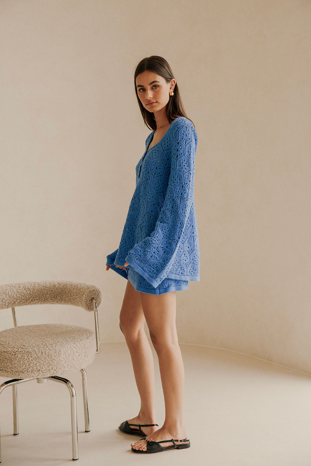Stylish Alivia Women's Cotton Diamond Knit Top in Blue